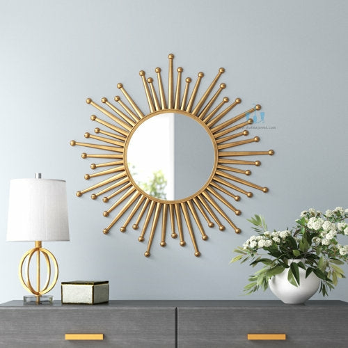 Large Gold Handcrafted Sunburst Contemporary Metal (Iron) Wall Mirror, Comes Ready To Hang, Available exclusively on Shahi Sajawat India, the world of home decor products.Best trendy home decor, office decor, restaurant decor, living room, kitchen and bathroom decor ideas of 2024.