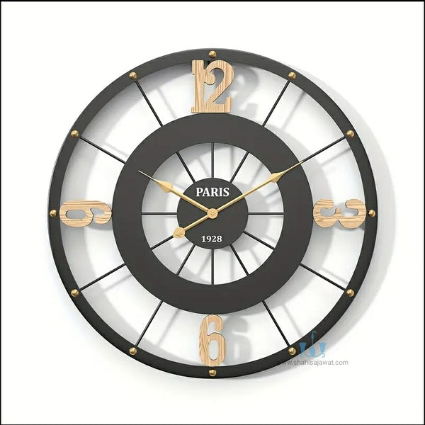 Black And Gold Arabic Numeral Modern Retro Handcrafted Quartz Metal (Iron) Circular Wall Clock With Single Face Form And Needle Display, available exclusively on Shahi Sajawat India, the world of home decor products.Best trendy home decor, office decor, restaurant decor, living room, kitchen and bathroom decor ideas of 2024.
