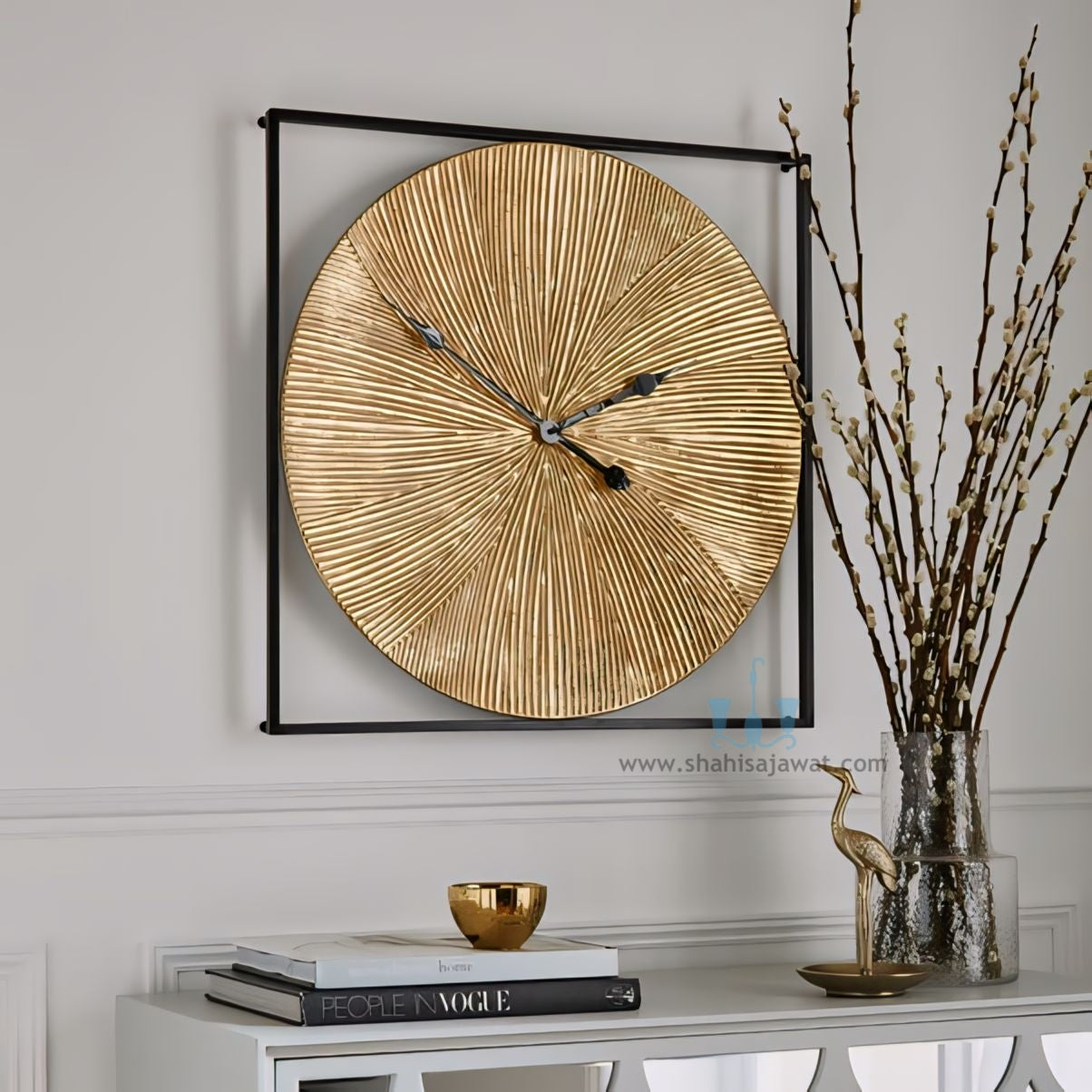 Black And Gold Contemporary Framed Ribbed Handcrafted Quartz Metal (Iron) Square Wall Clock With Single Face Form And Needle Display, available exclusively on Shahi Sajawat India, the world of home decor products.Best trendy home decor, office decor, restaurant decor, living room, kitchen and bathroom decor ideas of 2024.