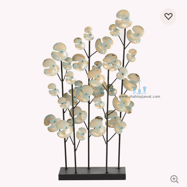 Pastel Green And Gold Floral Metal Table Top Handcrafted Sculpture (Figurine), Available exclusively on Shahi Sajawat India, the world of home decor products. Best trendy home decor, office decor, living room,table decor, kitchen and bathroom decor ideas of 2024.