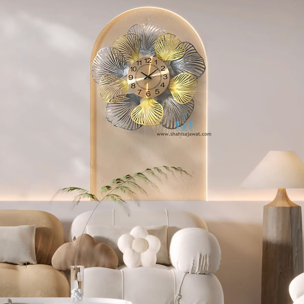 Gold And Silver Blooming Floral Handcrafted Quartz Metal (Iron) Wall Clock With Single Face Form And Needle Display, available exclusively on Shahi Sajawat India, the world of home decor products.Best trendy home decor, office decor, restaurant decor, living room, kitchen and bathroom decor ideas of 2025.