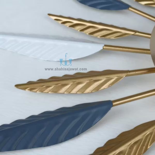 Gold, Blue And White Mid-Century Modern Handcrafted Quartz Metal (Iron) Wall Clock With Single Face Form And Needle Display, available exclusively on Shahi Sajawat India, the world of home decor products.Best trendy home decor, office decor, restaurant decor, living room, kitchen and bathroom decor ideas of 2025.