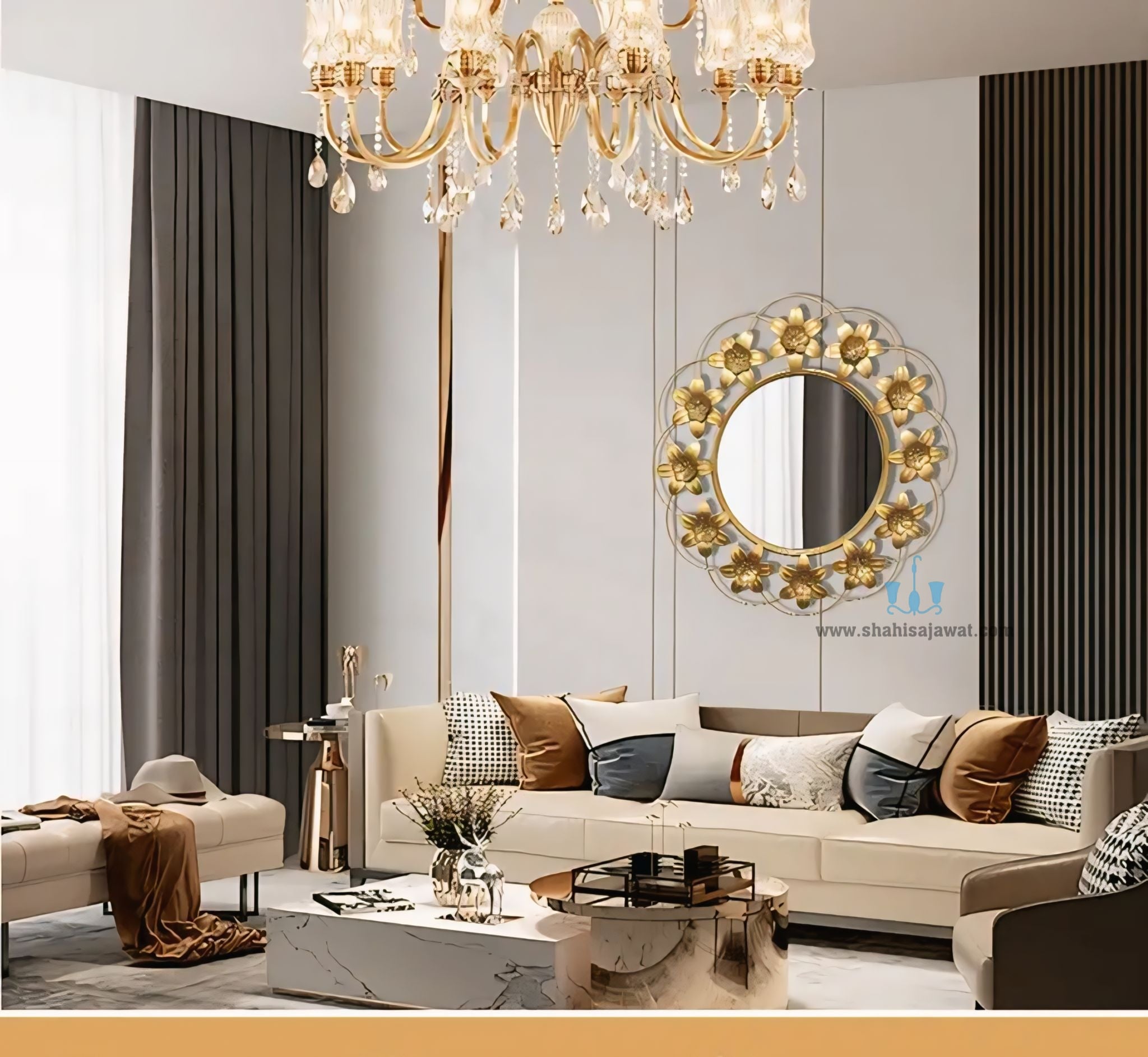 Blooming Gold Florets Wall Mirror