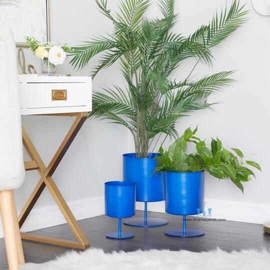 White/Yellow/Blue Stylish Cylidrical 3 Piece Handcrafted (Metal) Floor Indoor Planters, Available Exclusively On Shahi Sajawat India, the world of home decor products. Best trendy home decor, office decor, restaurant decor living room, kitchen and bathroom decor ideas of 2026.