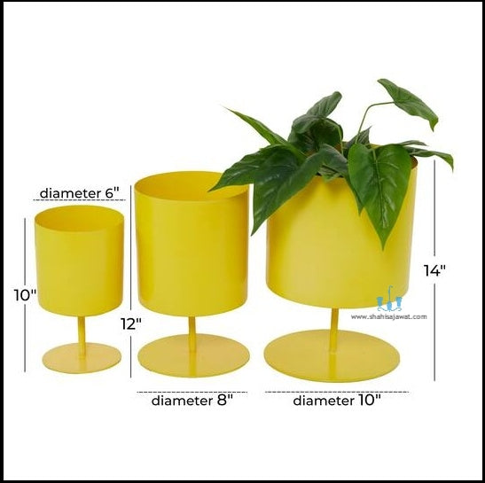 White/Yellow/Blue Stylish Cylidrical 3 Piece Handcrafted (Metal) Floor Indoor Planters, Available Exclusively On Shahi Sajawat India, the world of home decor products. Best trendy home decor, office decor, restaurant decor living room, kitchen and bathroom decor ideas of 2026.