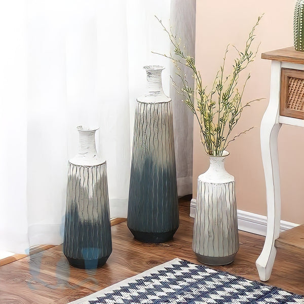 Blue, White And Grey Ombre 3 Piece Handcrafted Metal (Iron) Tabletop Cum Floor Vases, Available Exclusively On Shahi Sajawat India, the world of home decor products.Best trendy home decor, office decor, restaurant decor, living room, kitchen and bathroom decor ideas of 2022.