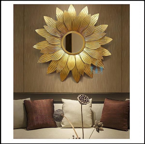 Golden Sunflower Round Wrought Iron Wall Mirrors Of Size 80cm, available exclusively on Shahi Sajawat India, the world of home decor products.Best trendy home decor, living room, kitchen and bathroom decor ideas of 2022.