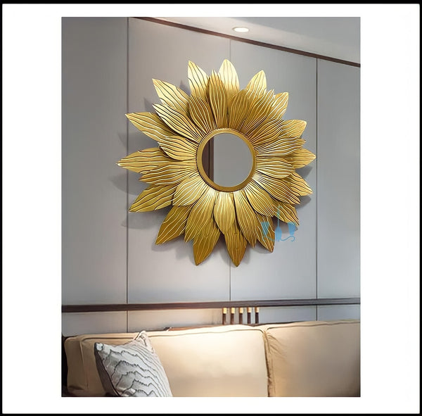 Golden Sunflower Round Wrought Iron Wall Mirrors Of Size 80cm, available exclusively on Shahi Sajawat India, the world of home decor products.Best trendy home decor, living room, kitchen and bathroom decor ideas of 2022.