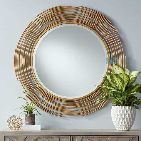 Large Gold Layered Pipe Handcrafted Wall Mirror Of Size 34inch, Comes Ready To Hang, available exclusively on Shahi Sajawat India, the world of home decor products.Best trendy home decor, office decor, living room, kitchen and bathroom decor ideas of 2022.