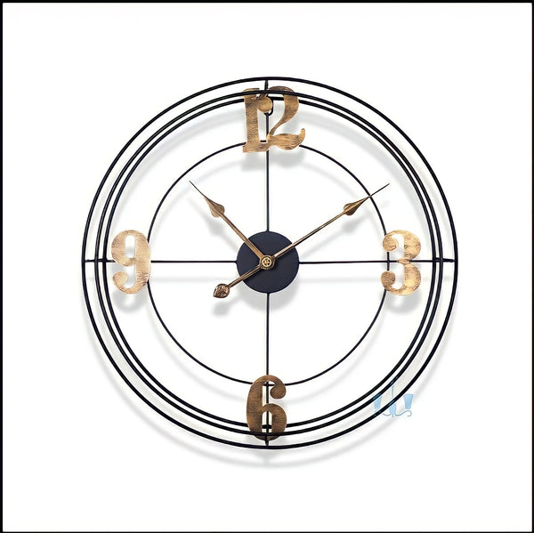 Black And Gold Modern Retro Handcrafted Quartz Metal (Iron) Wall Clock Is Circular With Single Face Form And Needle Display, available exclusively on Shahi Sajawat India, the world of home decor products.Best trendy home decor, office decor, restaurant decor, living room, kitchen and bathroom decor ideas of 2022.