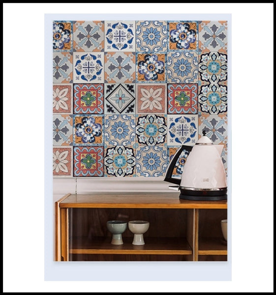 DIY Multicoloured Bohemian Self adhesive PVC Wall Tile Stickers Are smooth surfaced, waterproof, fireproof, mould-proof, extra thick, environment friendly, available exclusively on Shahi Sajawat India, the world of home decor products.Best trendy home decor, living room, kitchen and bathroom decor ideas of 2020.