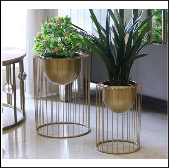 Gold Swing Nordic Wrought Iron Floor Planters in Large And Small Sizes, available exclusively on Shahi Sajawat India, the world of home decor products. Best trendy home decor, living room, kitchen and bathroom decor ideas of 2020.