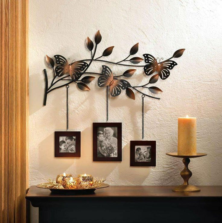 Black Butterfly Photo Frame metal Wall Hanging Of Size 23"× 2"× 23" With Three Photo Frames, available exclusively on Shahi Sajawat India, the world of home decor products.Best trendy home decor, living room, kitchen and bathroom decor ideas of 2021.