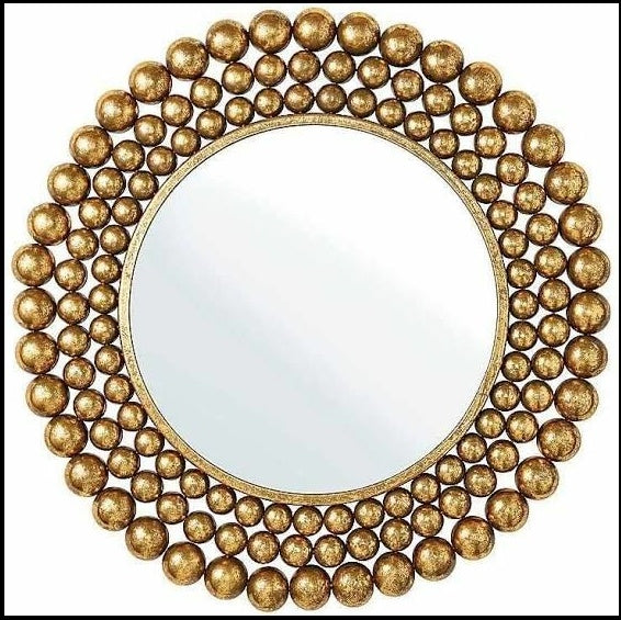 Large Gold Antique Round Metal Wall Mirrors Of Size 36"×36" Are Waterproof, High Definiton, Scratch Resistant, available exclusively on Shahi Sajawat India, the world of home decor products.Best trendy home decor, living room, kitchen and bathroom decor ideas of 2020.