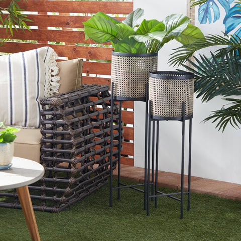 Black And Gold Perforated Iron (Metal) Floor 2 Piece Planters, Available exclusively on Shahi Sajawat India, the world of home decor products. Best trendy home decor, living room, kitchen and bathroom decor ideas of 2021.