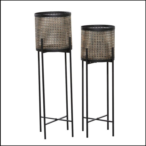 Black And Gold Perforated Iron (Metal) Floor 2 Piece Planters, Available exclusively on Shahi Sajawat India, the world of home decor products. Best trendy home decor, living room, kitchen and bathroom decor ideas of 2021.