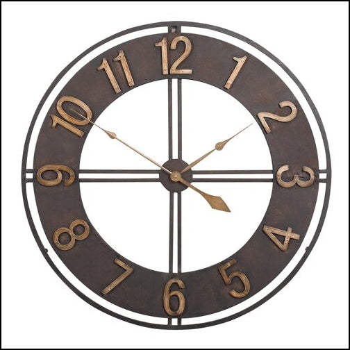 Brown And Gold Circular Quartz Metal Wall Clock Of Size 30"×30"(inch), With Needle Display And Single Face Form, available exclusively on Shahi Sajawat India, the world of home decor products.Best trendy home decor, living room, kitchen and bathroom decor ideas of 2021.