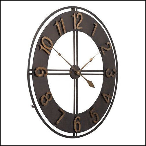 Brown And Gold Circular Quartz Metal Wall Clock Of Size 30"×30"(inch), With Needle Display And Single Face Form, available exclusively on Shahi Sajawat India, the world of home decor products.Best trendy home decor, living room, kitchen and bathroom decor ideas of 2021.