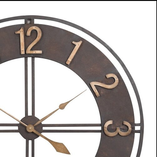 Brown And Gold Circular Quartz Metal Wall Clock Of Size 30"×30"(inch), With Needle Display And Single Face Form, available exclusively on Shahi Sajawat India, the world of home decor products.Best trendy home decor, living room, kitchen and bathroom decor ideas of 2021.