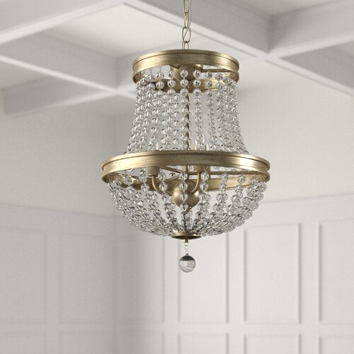 Gold Crystal Beaded Caged Chandeliers With 3 Lights And Candelabra Base, AC Power Source, Voltage Of 90-260V, And Installation Type Of Cord Pendant, available exclusively on Shahi Sajawat India, the world of home decor products.Best trendy home decor, living room, kitchen and bathroom decor ideas of 2021.