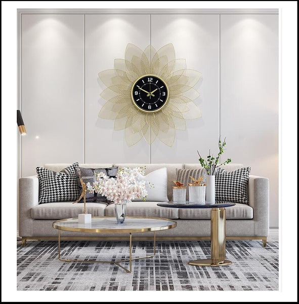 Golden Sunflower Wrought Iron Quartz Wall Clock Has A Needle Display Type, Single Face Form, Size Of 70×20×7cm, Operated By 1×AA Battery, available exclusively on Shahi Sajawat India, the world of home decor products. Best trendy home decor, living room, kitchen and bathroom decor ideas of 2020.
