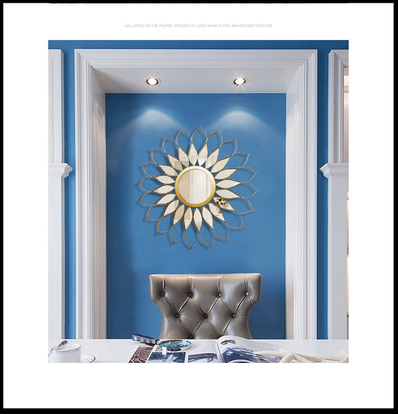 Large Golden Sunflower Patterned Wrought Iron Wall Mirror Of Sizes 70, 80, 90 and 100cm is waterproof, corrosion resistant and scratch resistant, available exclusively on Shahi Sajawat India, the world of home decor products. Best trendy home decor, living room and kitchen decor ideas of 2019.