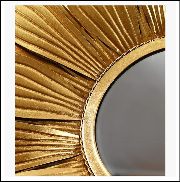 Golden Sunflower Round Wrought Iron Wall Mirrors Are High Definition, Waterproof, Corrosion Resistant, Scratch Resistant Of Appearance Size, 80×80cm And Mirror Size Of 26cm, available exclusively on Shahi Sajawat India, the world of home decor products. Best trendy home decor, living room, kitchen and bathroom decor ideas of 2022