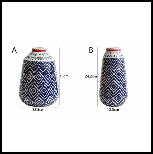 Blue Wool Textured Hand-painted Tabletop Ceramic Vases In 2 Sizes Of Small A (13.5×18cm), Large B (12.5×24.2cm), available exclusively on Shahi Sajawat India, the world of home decor products.Best trendy home decor, living room and kitchen decor ideas of 2019.