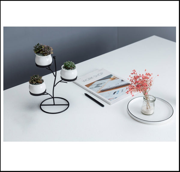Black/White Ceramic Flower Pots (Planters) With Iron Rack Are Ideal For Succulents Also, With A Drainage Hole At The Bottom, available exclusively on Shahi Sajawat India, the world of home decor products. Best trendy home decor, living room, kitchen and bathroom decor ideas of 2019.