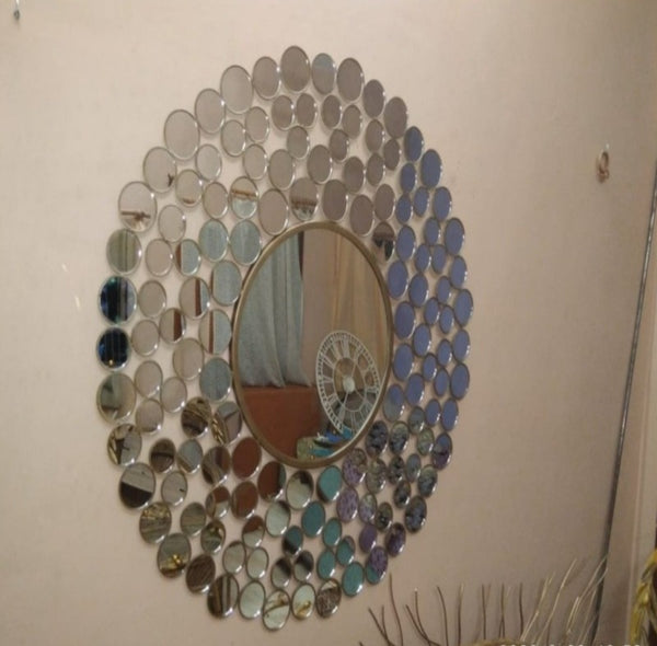 Large Silver Multimirror Metal Round Wall Mirrors Of Size 42"H x 42"W, Are Waterproof, Corrosion Proof, Scratch Resistant, Arrives Ready To Hang, available exclusively on Shahi Sajawat India, the world of home decor products.Best trendy home decor, living room, kitchen and bathroom decor ideas of 2021.
