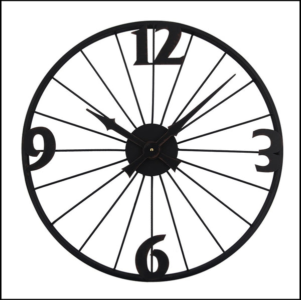 Large Black Wheel Like Circular Quartz Vintage Metal Wall Clocks Of Size 50×50cm And 60×60cm, With Single Face Form And Needle Display, available exclusively on Shahi Sajawat India,the world of home decor products.Best trendy home decor, living room, kitchen and bathroom decor ideas of 2021.