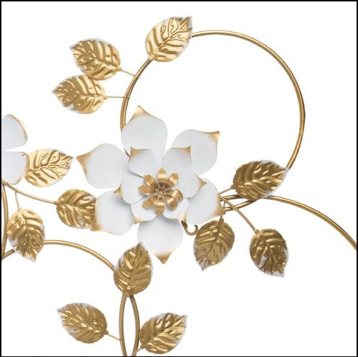 White And Gold Floral Multi Wreath Metal Wall Hanging Of Size Of 30"H × 39.5"W, available exclusively on Shahi Sajawat India, the world of home decor products.Best trendy home decor, living room, kitchen and bathroom decor ideas of 2021.