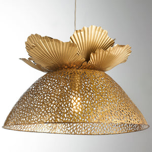 Gold Lotus Filigree Pendant Light Of Size 20"×16"×12", With Cord Type Installation,E27 Base Type, AC Power Source, 90-260V, available exclusively on Shahi Sajawat India, the world of home decor products.Best trendy home decor, living room, kitchen and bathroom decor ideas of 2020.