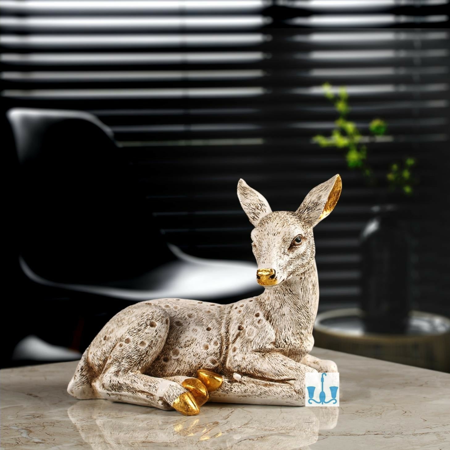 White And Gold Resin Baby Deer Figurine Of Size 21×18×11cm, Available Exclusively On Shahi Sajawat India, the world of home decor products. Best trendy home decor, living room, kitchen and bathroom decor ideas of 2022.
