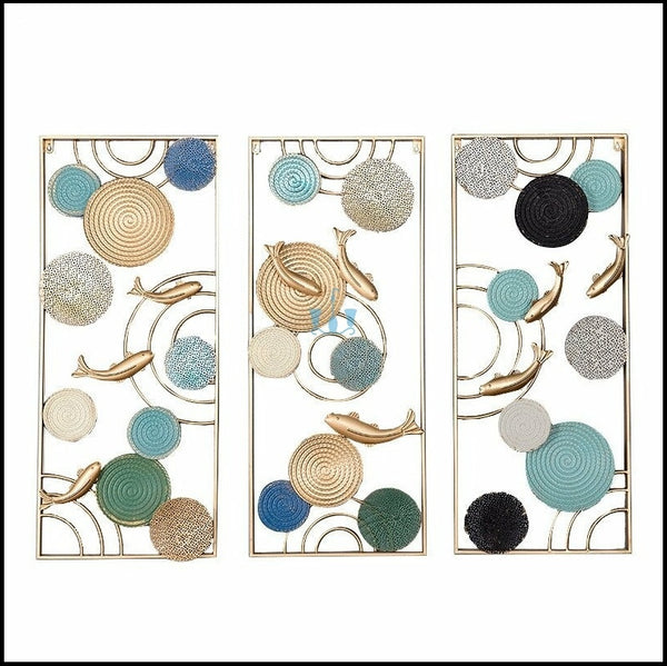 Multicoloured Framed Circles And Fishes 3 Piece Handcrafted Metal Wall Hanging (Wall Decor) In Mediterranean Style, Available Exclusively On Shahi Sajawat India, the world of home decor products.Best trendy home decor, living room, kitchen and bathroom decor ideas of 2022.