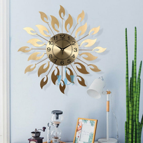 Gold Geometric Floral Quartz Metal (Wrought Iron) Wall Clock Of Size 60×60cm, With Single Face Form And Needle Display, available exclusively on Shahi Sajawat India, the world of home decor products.Best trendy home decor, office decor, restaurant decor, living room, kitchen and bathroom decor ideas of 2022.
