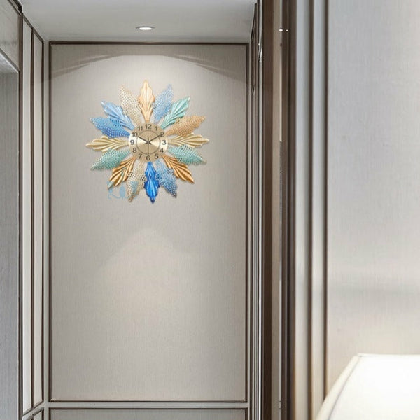 Multicoloured Leaves Quartz Metal (Wrought Iron) Wall Clock Of Size 60×60cm, With Single Face Form And Needle Display, available exclusively on Shahi Sajawat India, the world of home decor products.Best trendy home decor, office decor, restaurant decor, living room, kitchen and bathroom decor ideas of 2022.