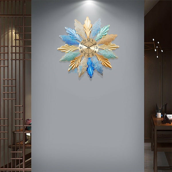 Multicoloured Leaves Quartz Metal (Wrought Iron) Wall Clock Of Size 60×60cm, With Single Face Form And Needle Display, available exclusively on Shahi Sajawat India, the world of home decor products.Best trendy home decor, office decor, restaurant decor, living room, kitchen and bathroom decor ideas of 2022.