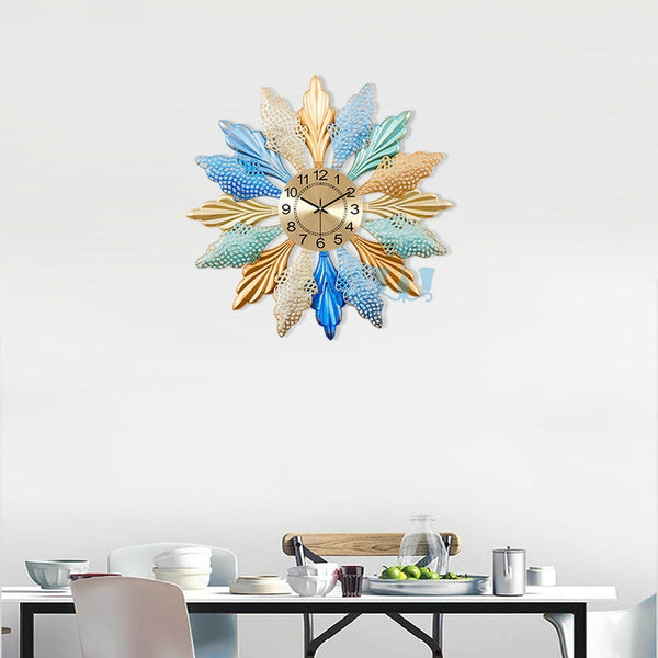 Multicoloured Leaves Quartz Metal (Wrought Iron) Wall Clock Of Size 60×60cm, With Single Face Form And Needle Display, available exclusively on Shahi Sajawat India, the world of home decor products.Best trendy home decor, office decor, restaurant decor, living room, kitchen and bathroom decor ideas of 2022.