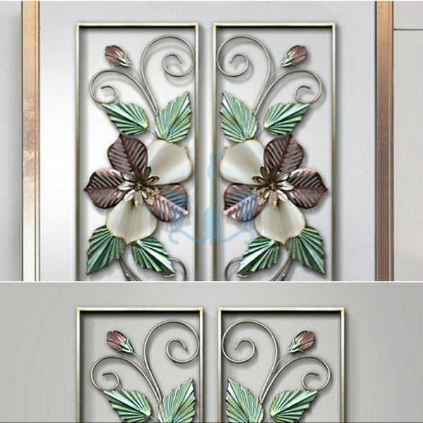 Ivory, Copper Brown, Green And Gold Floral Handcrafted 2 Piece Metal Wall Hanging (Wall Decor) Of Size 90×35cm, Available Exclusively On Shahi Sajawat India, the world of home decor products.Best trendy home decor, office decor, restaurant, living room, kitchen and bathroom decor ideas of 2022.