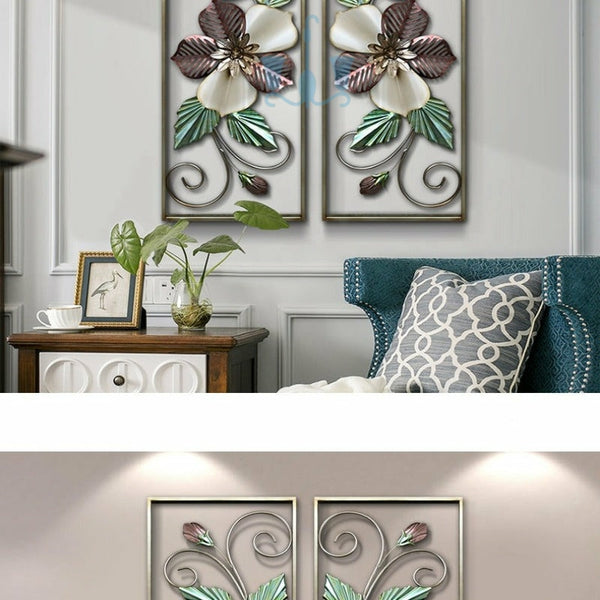Ivory, Copper Brown, Green And Gold Floral Handcrafted 2 Piece Metal Wall Hanging (Wall Decor) Of Size 90×35cm, Available Exclusively On Shahi Sajawat India, the world of home decor products.Best trendy home decor, office decor, restaurant, living room, kitchen and bathroom decor ideas of 2022.