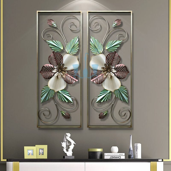 Ivory, Copper Brown, Green And Gold Floral Handcrafted 2 Piece Metal Wall Hanging (Wall Decor) Of Size 90×35cm, Available Exclusively On Shahi Sajawat India, the world of home decor products.Best trendy home decor, office decor, restaurant, living room, kitchen and bathroom decor ideas of 2022.