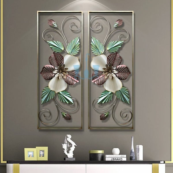 Ivory, Copper Brown, Green And Gold Floral Handcrafted 2 Piece Metal Wall Hanging (Wall Decor) Of Size 90×35cm, Available Exclusively On Shahi Sajawat India, the world of home decor products.Best trendy home decor, office decor, restaurant, living room, kitchen and bathroom decor ideas of 2022.