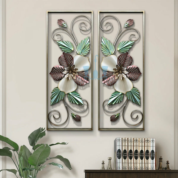 Ivory, Copper Brown, Green And Gold Floral Handcrafted 2 Piece Metal Wall Hanging (Wall Decor) Of Size 90×35cm, Available Exclusively On Shahi Sajawat India, the world of home decor products.Best trendy home decor, office decor, restaurant, living room, kitchen and bathroom decor ideas of 2022.