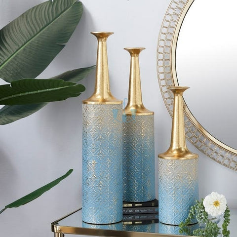 Blue Coastal 3 Piece Metal Tabletop Vases, Available Exclusively On Shahi Sajawat India, the world of home decor products.Best trendy home decor, office decor, restaurant decor, living room, kitchen and bathroom decor ideas of 2022.
