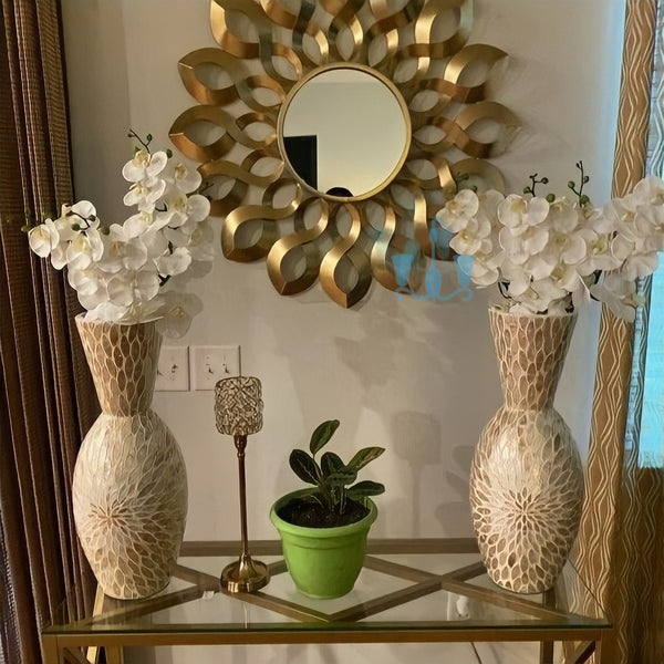 Gold Sunflower Handcrafted Accent Metal (Iron) Wall Mirror Of Size 36.2×36.2×2.13inch, Comes Ready To Hang, Available exclusively on Shahi Sajawat India, the world of home decor products.Best trendy home decor, office decor, living room, kitchen and bathroom decor ideas of 2022.