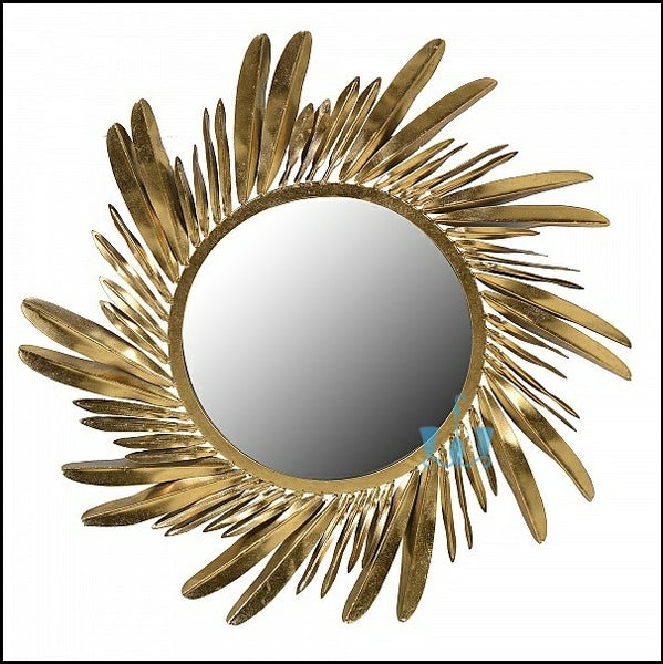 Gold Handcrafted Swirling Feathers Round Metal (Iron) Wall Mirror, Comes Ready To Hang, Available exclusively on Shahi Sajawat India, the world of home decor products.Best trendy home decor, office decor, restaurant decor, living room, kitchen and bathroom decor ideas of 2022.