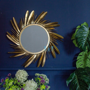Gold Handcrafted Swirling Feathers Round Metal (Iron) Wall Mirror, Comes Ready To Hang, Available exclusively on Shahi Sajawat India, the world of home decor products.Best trendy home decor, office decor, restaurant decor, living room, kitchen and bathroom decor ideas of 2022.
