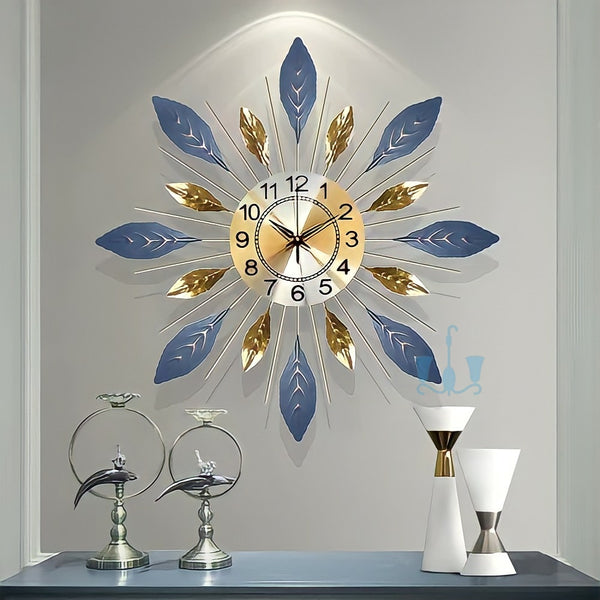 Blue And Gold Sunburst Handcrafted Quartz Metal (Wrought Iron) Wall Clock Of Size 26×26inch, With Single Face Form And Needle Display, available exclusively on Shahi Sajawat India, the world of home decor products.Best trendy home decor, office decor, restaurant decor, living room, kitchen and bathroom decor ideas of 2…