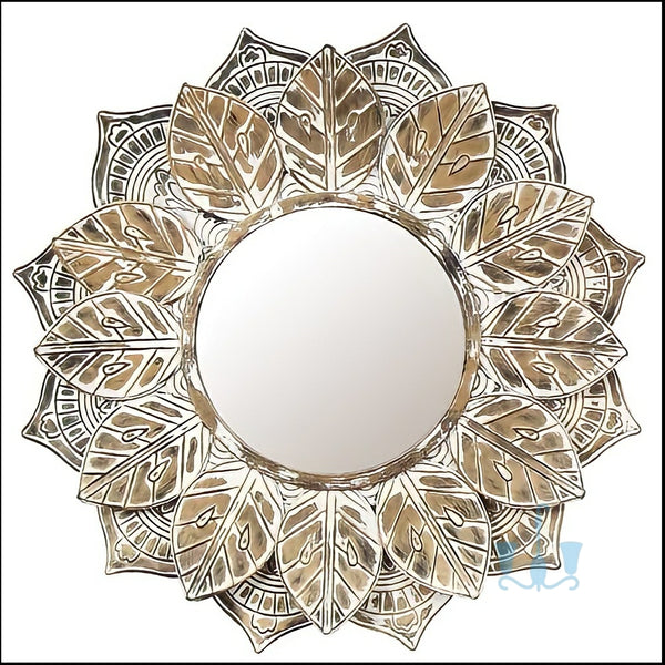 White And Brown Rustic Handcrafted Leaf Framed Round Metal (Iron) Wall Mirror, Comes Ready To Hang, Available exclusively on Shahi Sajawat India, the world of home decor products.Best trendy home decor, office decor, restaurant decor, living room, kitchen and bathroom decor ideas of 2022.
